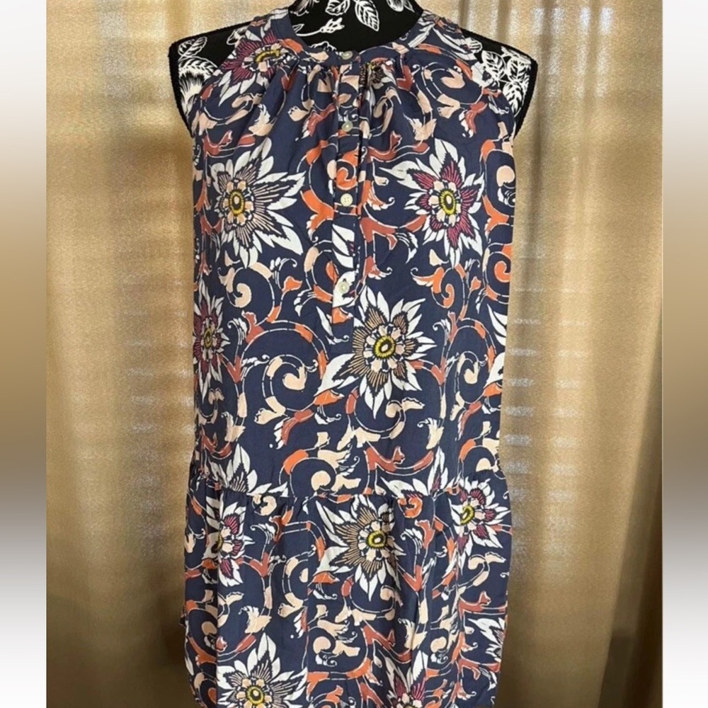 LOFT Floral Mini Dress - Navy and Orange